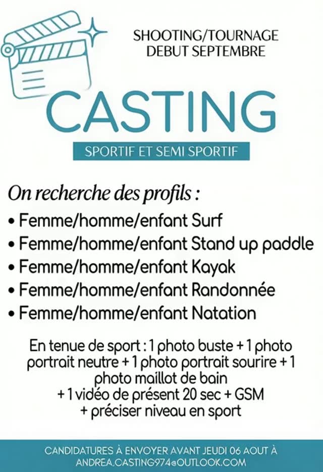🚨 CASTING SPORTIF & SEMI-SPORTIF 🚨

Surf • Stand Up Paddle