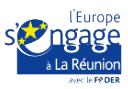 Affiche avec le texte 'L'Europe s'engage à La Réunion...' sur fond blanc avec logo UE.