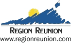 Logo de la région La Réunion avec une montagne et un soleil levant, www.regionreunion.com.