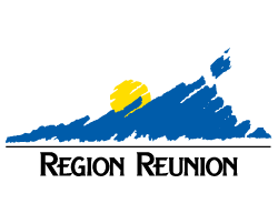 Logo stylisé de la Virginie avec un soleil jaune et le texte 'REGION REUNION' en bas sur fond blanc.