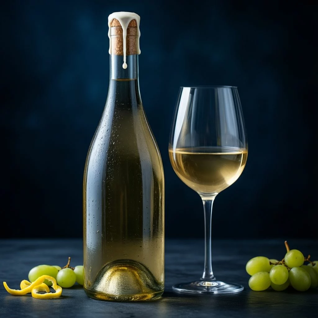 Bouteille et verre de vin blanc naturel CCCP Pi-Kol