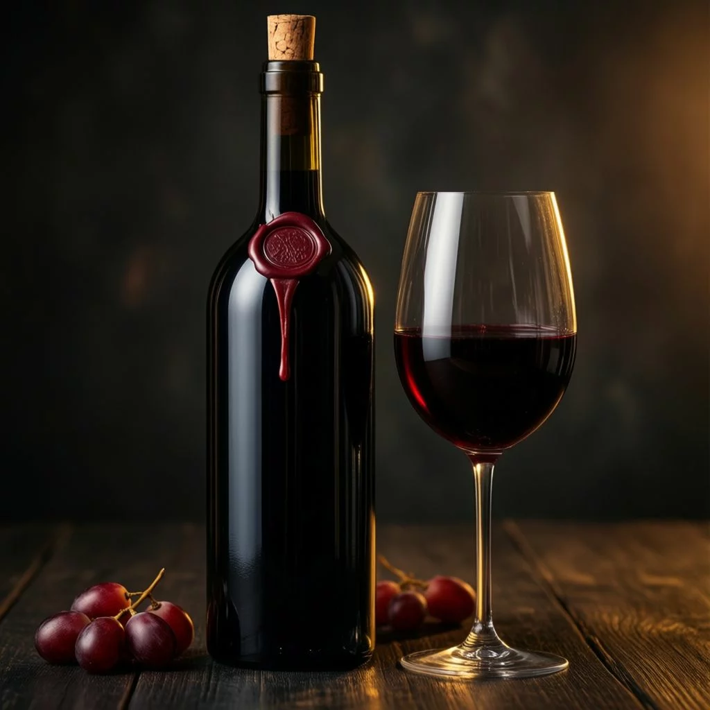 Bouteille et verre de vin rouge naturel Bourlours Pi-Kol